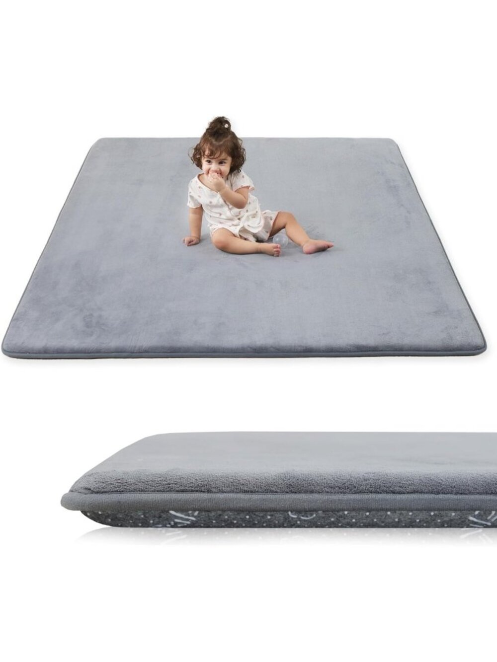 Thick 1.3” Baby Play Mat 59x79 - Soft Padded Foam Floor Mat in Light Grey
